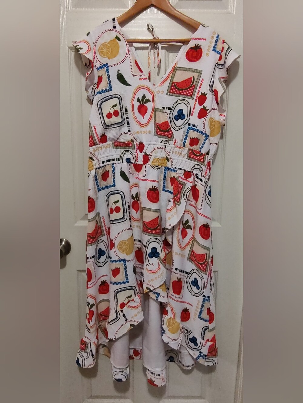 Cato White Fruit & Berry Print Summer Dress